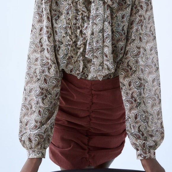 Zara marsala red draped ruched zip mini skirt saffron red - Picture 6 of 12